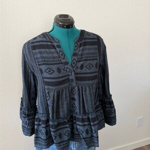 Dylan Navy and Black Patterned Cotton Top